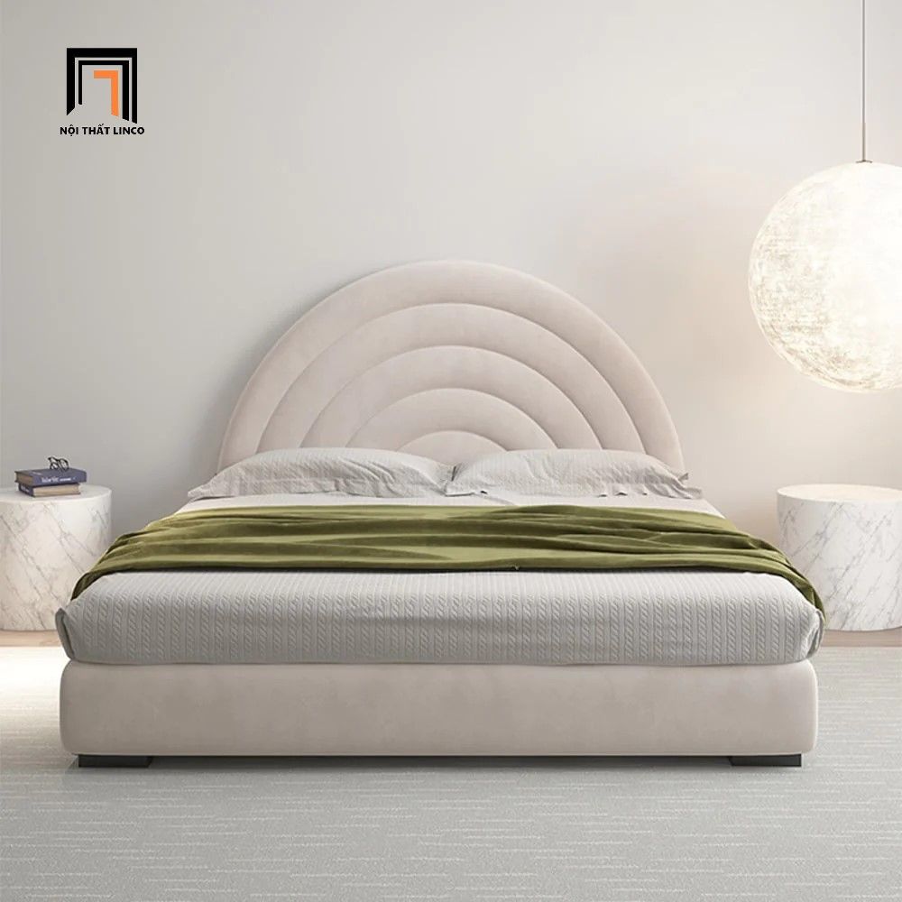 Giường ngủ bọc vải nhung nỉ hình trăng GN34 Bartley sang trọng
