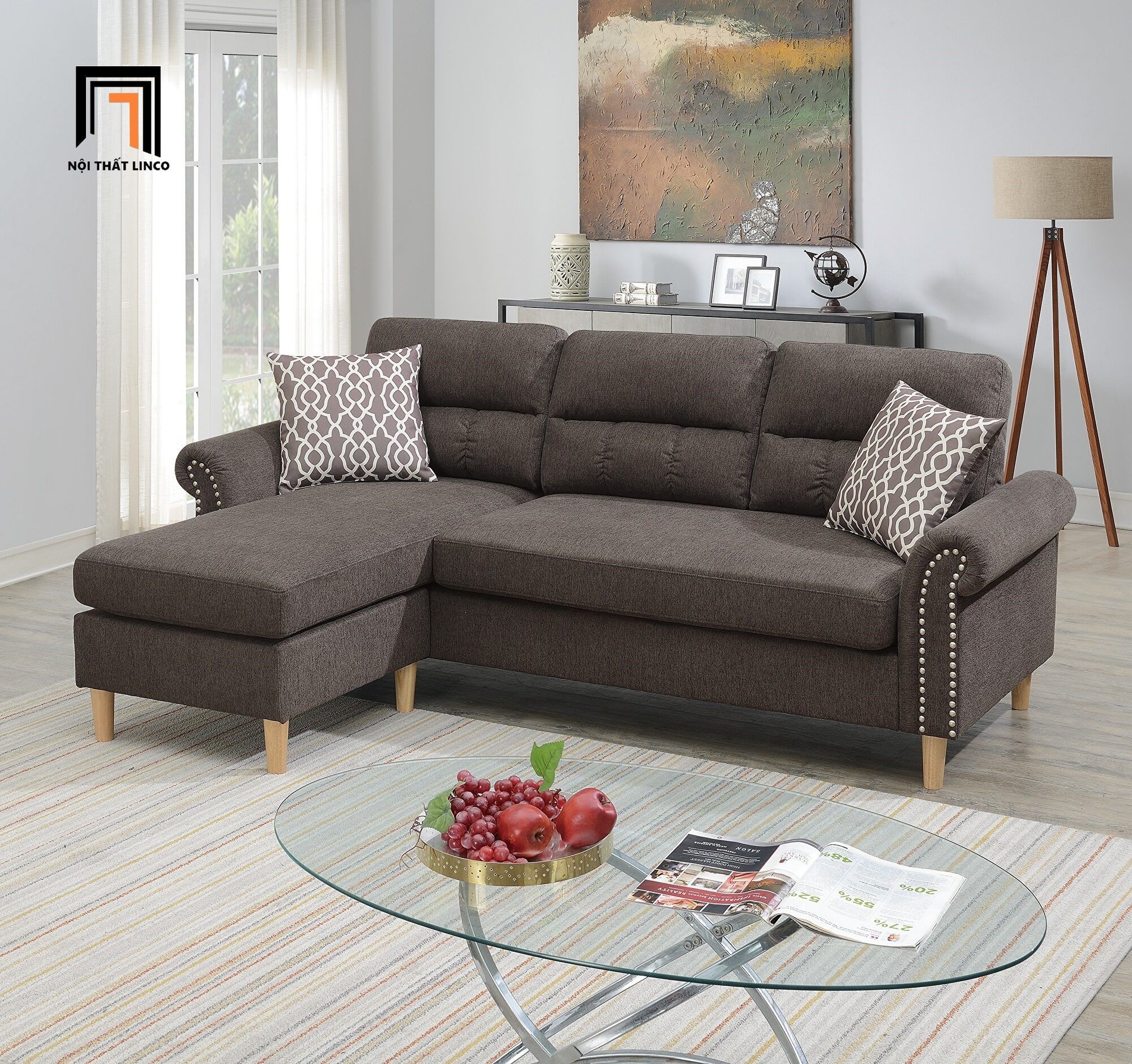 Bộ ghế sofa góc L GT65 Retic 2m2 x 1m5 màu đỏ đô