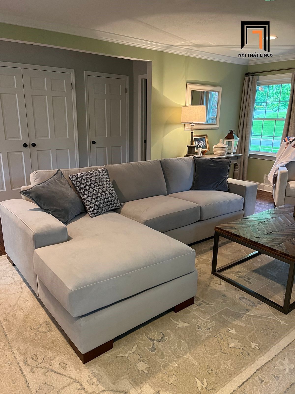 Bộ ghế sofa góc L GT14 Melrose 2m4 x 1m6 màu xám đen