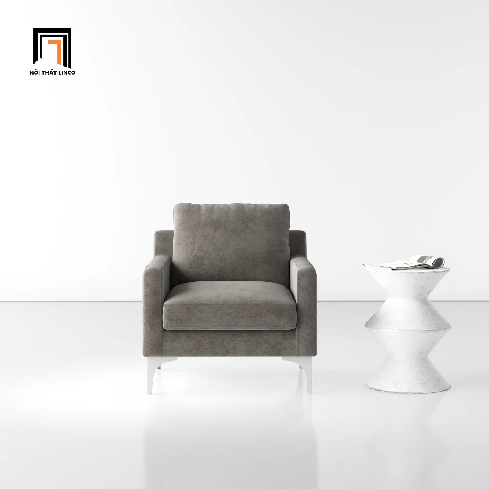 Ghế sofa đơn gia đình vải nhung DT6 Jones màu xanh đậm