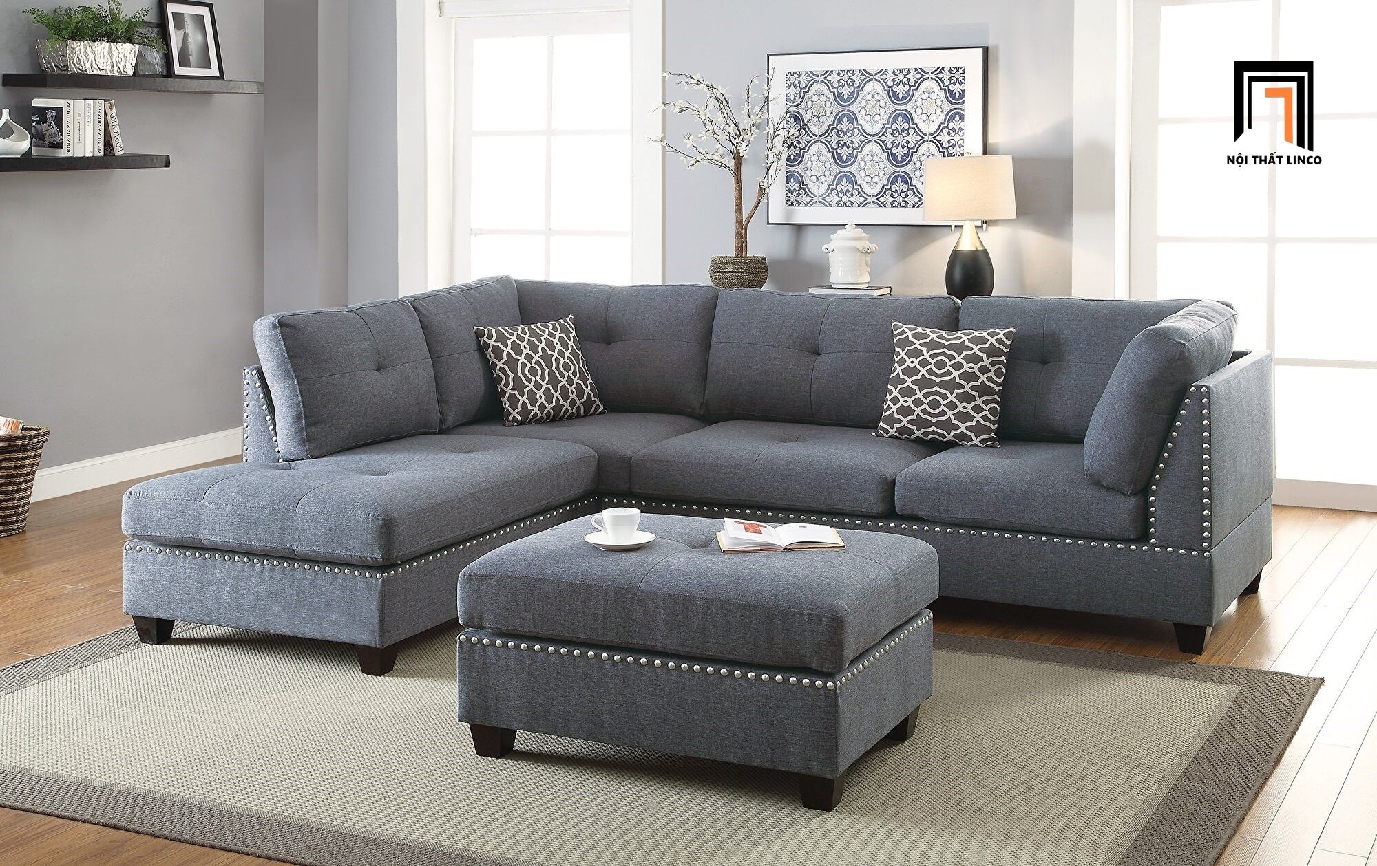 Bộ ghế sofa góc L xám đen GT66 Hectus 2m6 x 1m9 giá rẻ