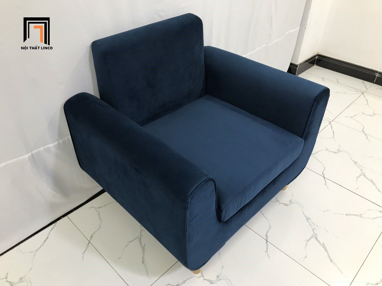 Ghế sofa đơn đọc sách thư giãn NS04 màu xanh đậm vải nhung