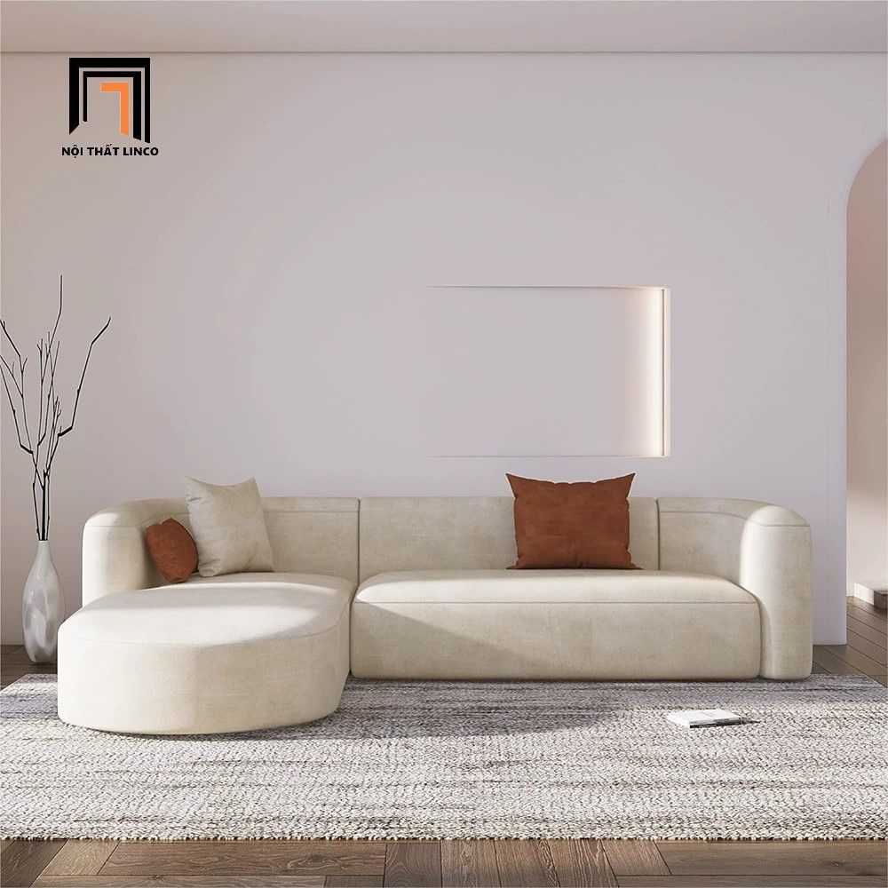 Ghế sofa góc L kiểu cong GT262 Schoer 2m2 x 1m6 da màu nâu