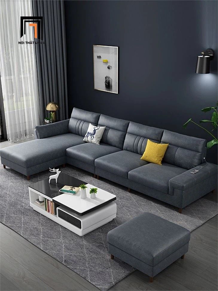 Set ghế sofa góc gia đình GT245 Byton 3m x 1m6 da xám đậm