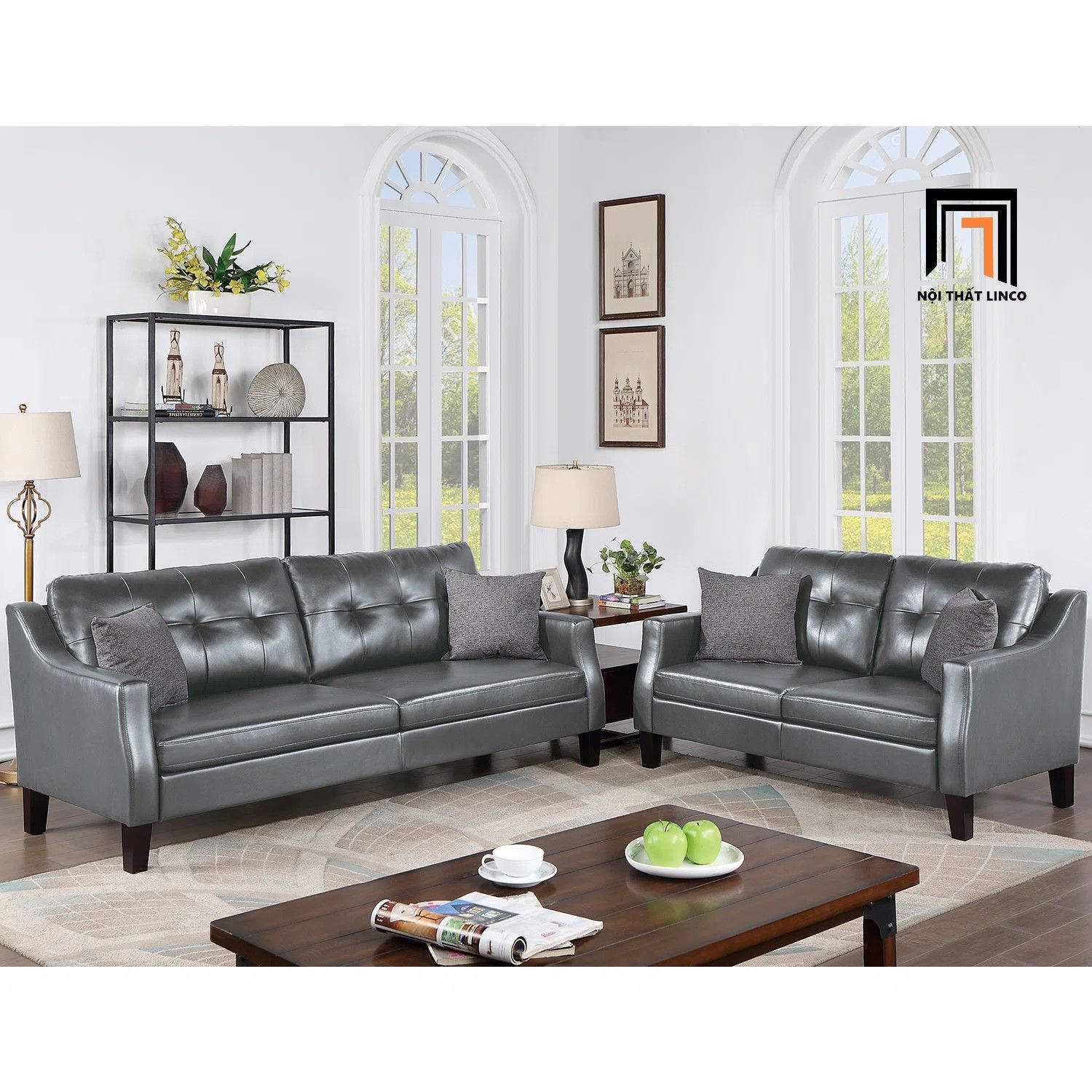 Set ghế sofa phòng khách Âu Mỹ KT39 Winir da công nghiệp