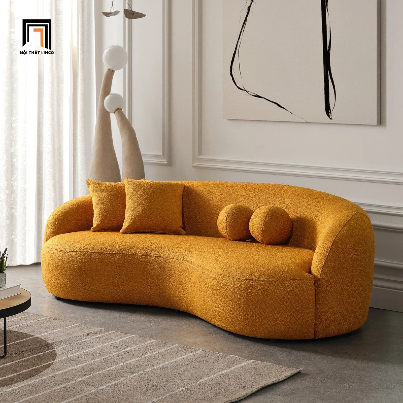 Ghế sofa băng cong cho tiệm shop BT178 Kathrina 2m1 vải nỉ bố