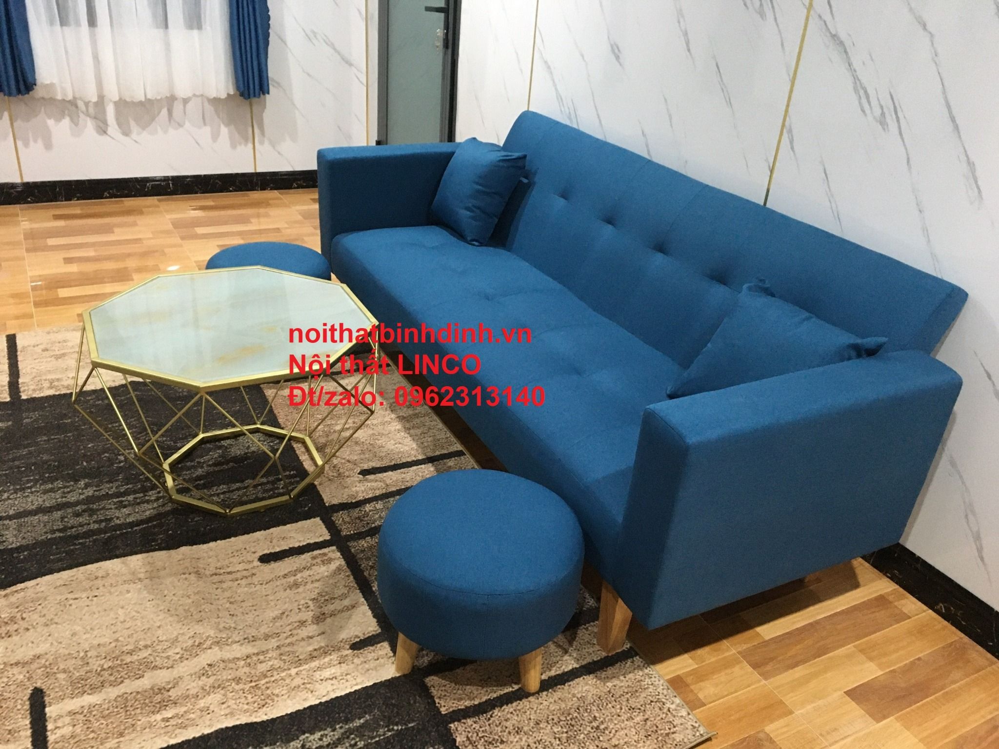 Bộ ghế sofa văng dài BTV dài 2m bật nằm xanh dương