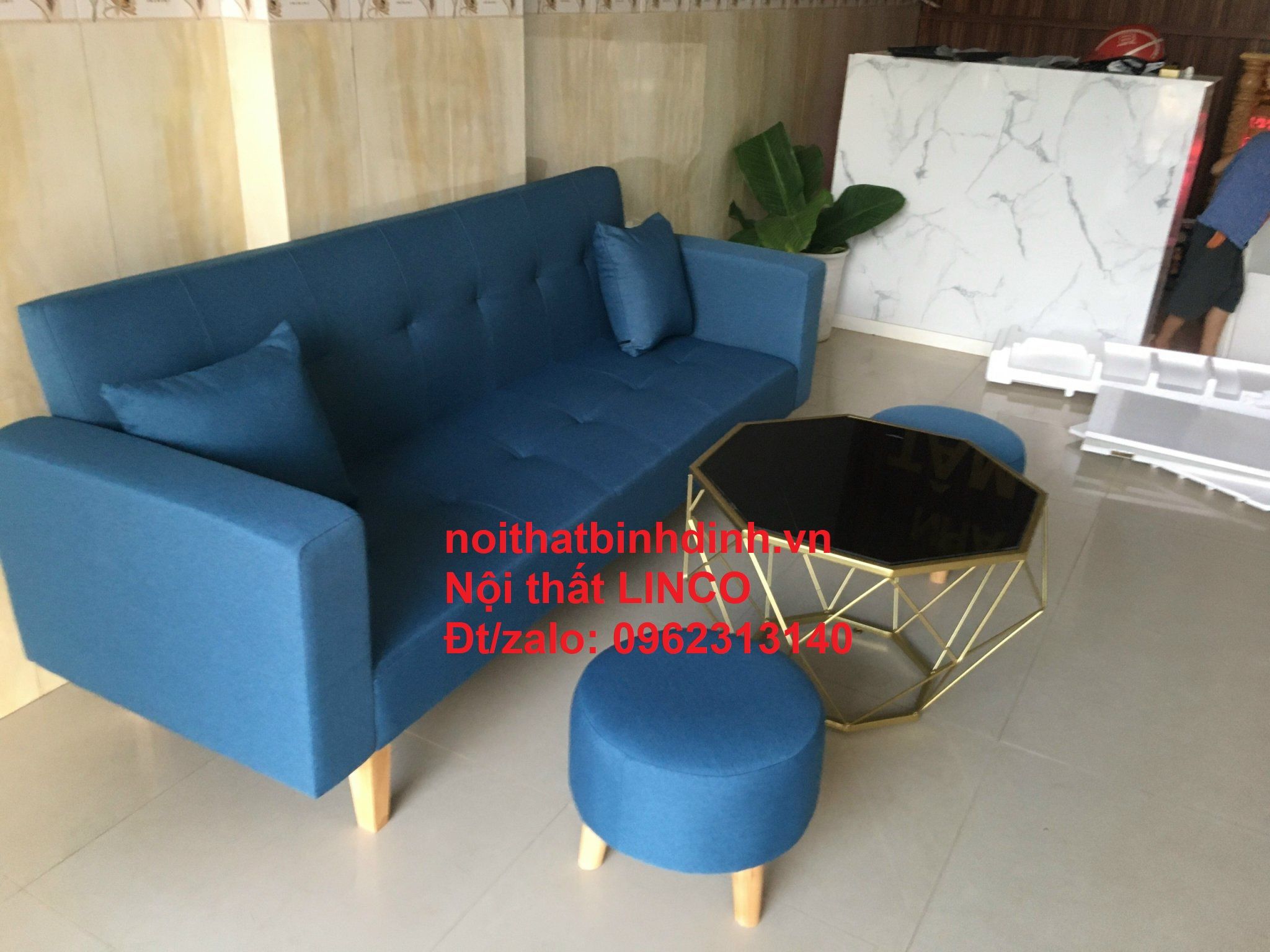 Bộ ghế sofa văng dài BTV dài 2m bật nằm xanh dương