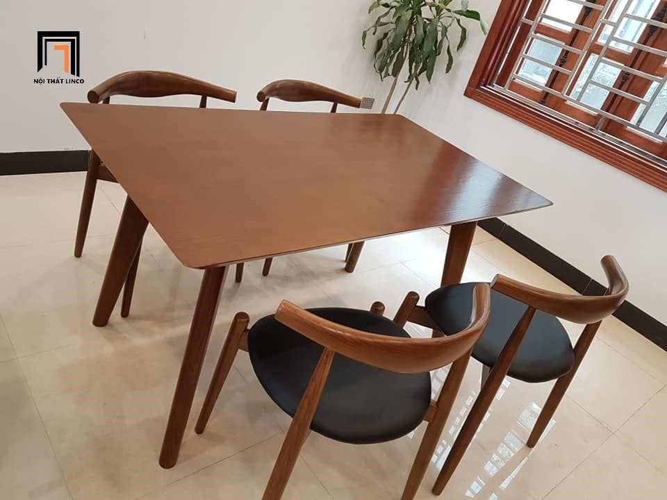 Bộ bàn ăn 4 ghế gỗ sang trọng 24-KH4-G33-B108 nệm da giả