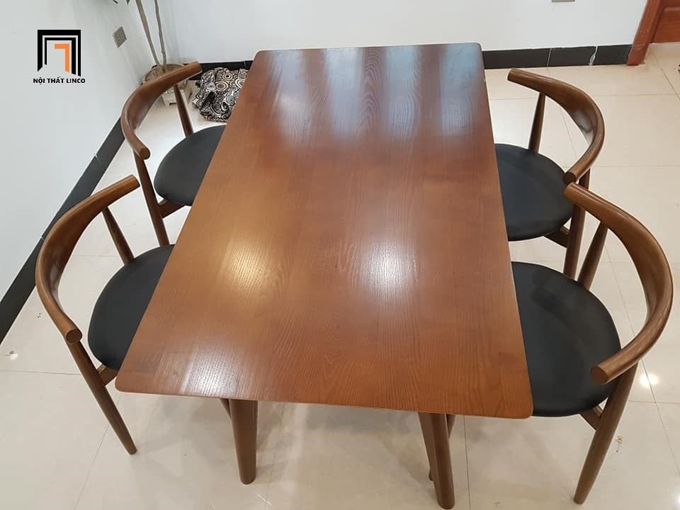 Bộ bàn ăn 4 ghế gỗ sang trọng 24-KH4-G33-B108 nệm da giả