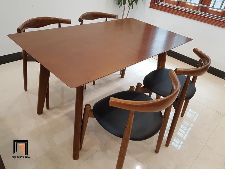 Bộ bàn ăn 4 ghế gỗ sang trọng 24-KH4-G33-B108 nệm da giả