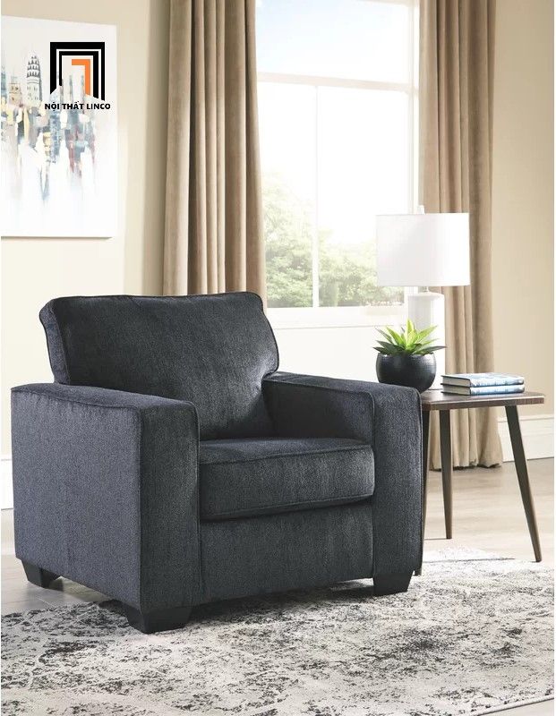 Bộ ghế sofa gia đình KT3 Rima vải nỉ màu xám đen