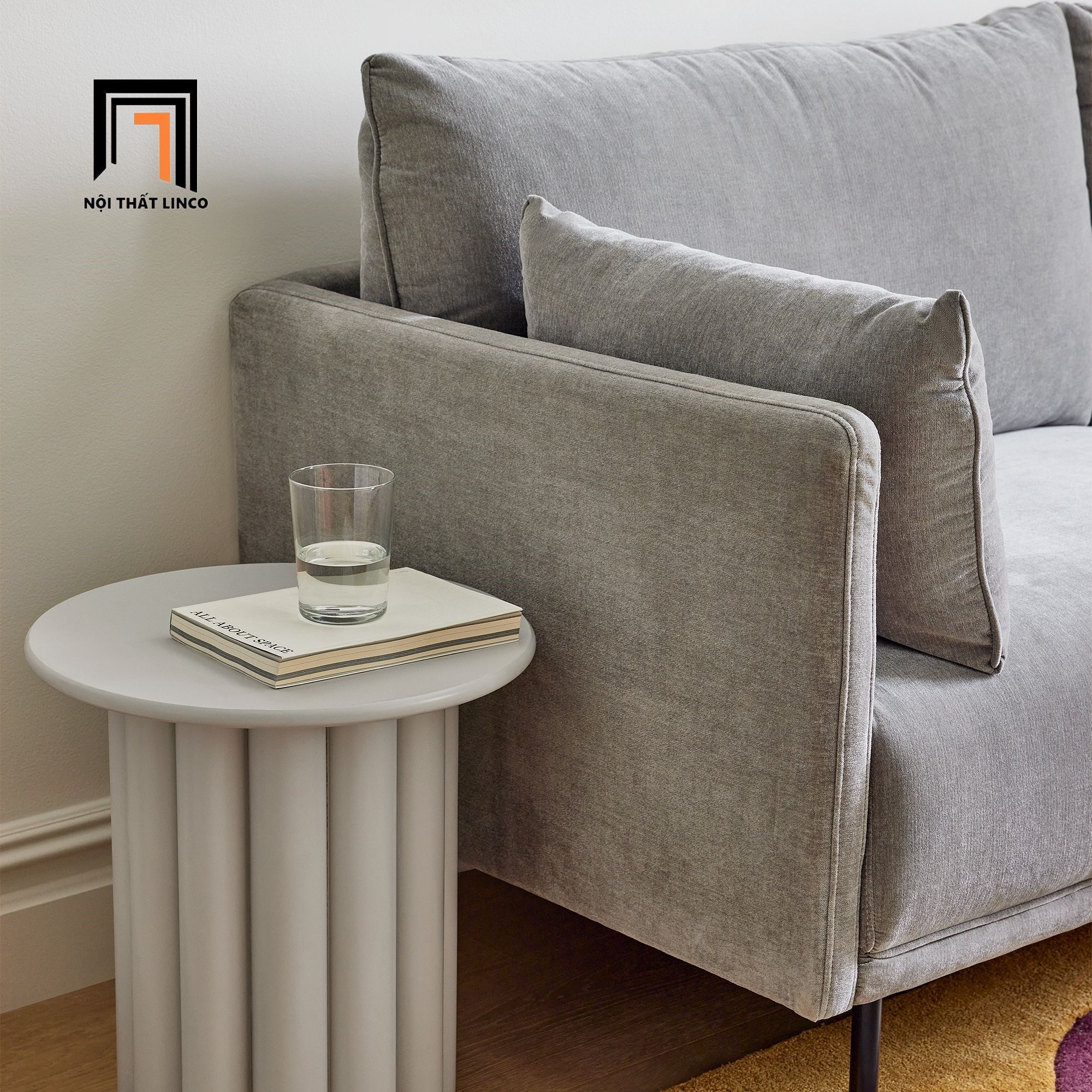 Ghế sofa văng vải nhung hiện đại BT112 Elia 1m9 màu xám tro