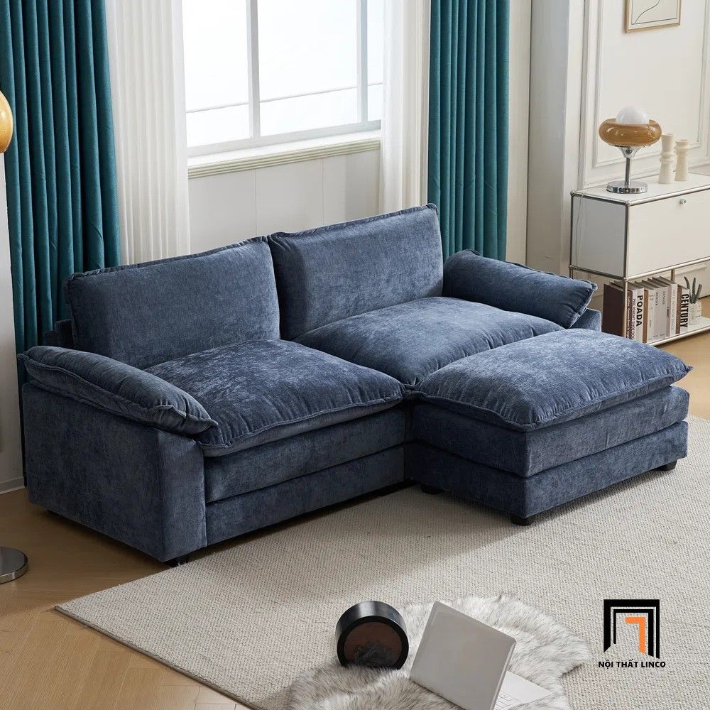 Bộ ghế sofa văng nỉ cao cấp BT239 Santie 1m9 kèm đôn vuông