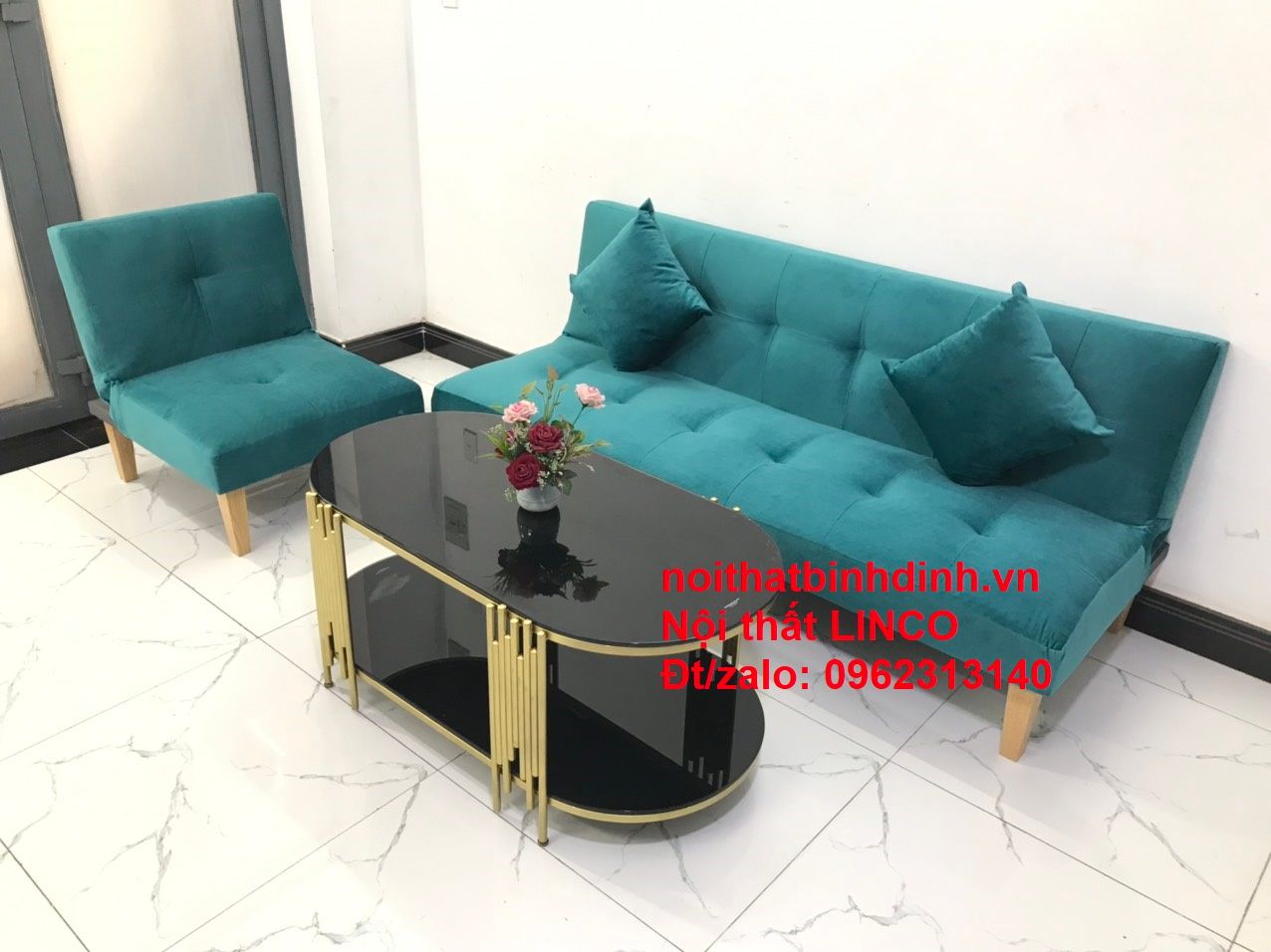 Set ghế sofa giường NS01 xanh lá mini phòng khách