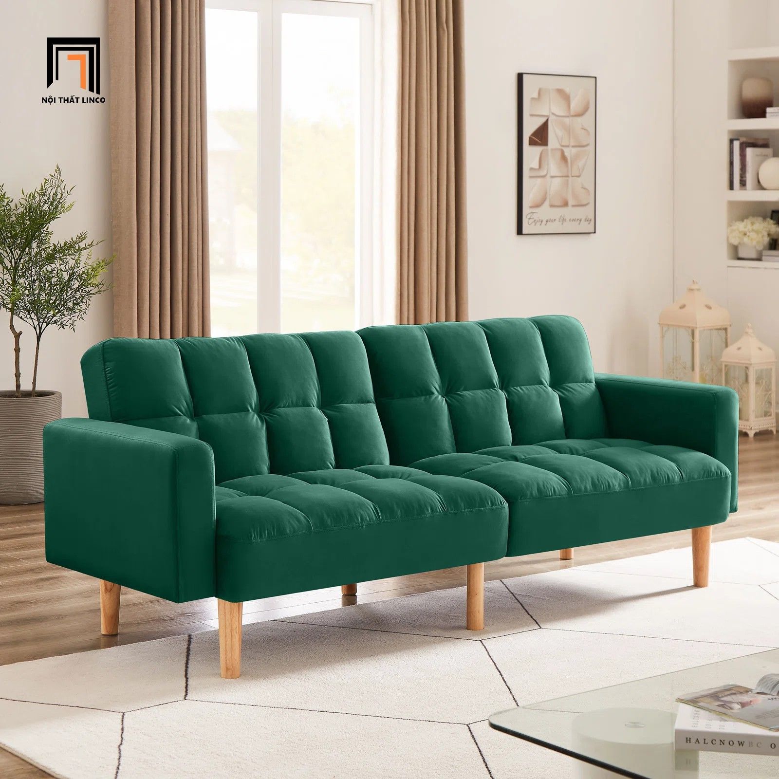 Ghế sofa giường gấp gọn GB43 Teplyn 1m9 vải nỉ nhung màu cam