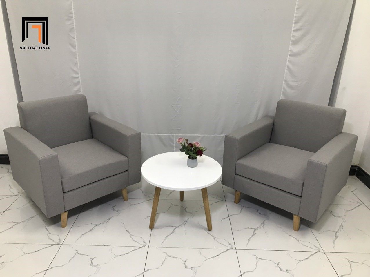 Ghế đơn sofa phòng khách NS05 giá rẻ xám trắng vải bố