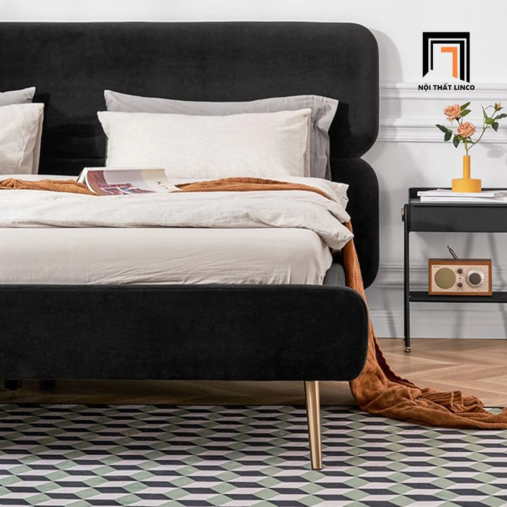 Giường ngủ vải nỉ màu đen GN46 Daryl kiểu dáng basic giá rẻ