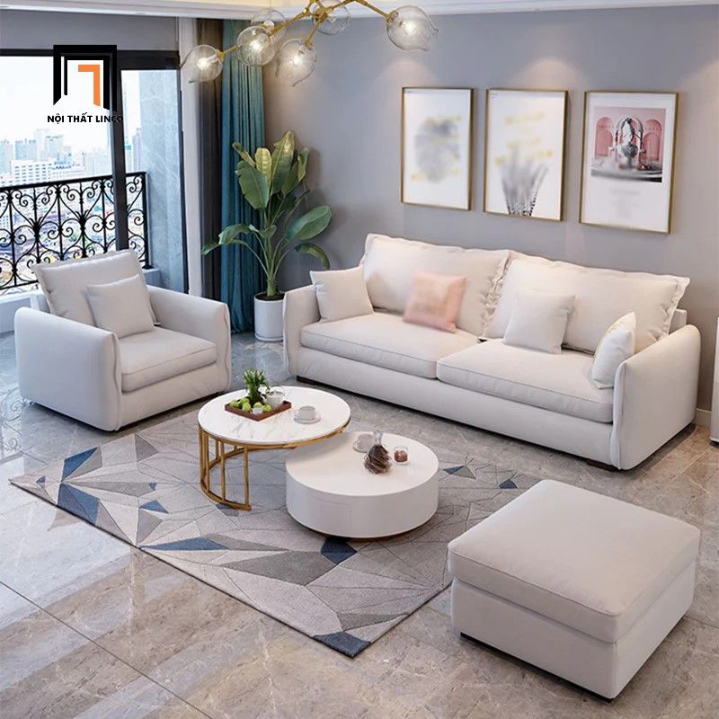 Bộ ghế sofa gia đình thư giãn KT88 Maroa xám trắng vải nỉ bố