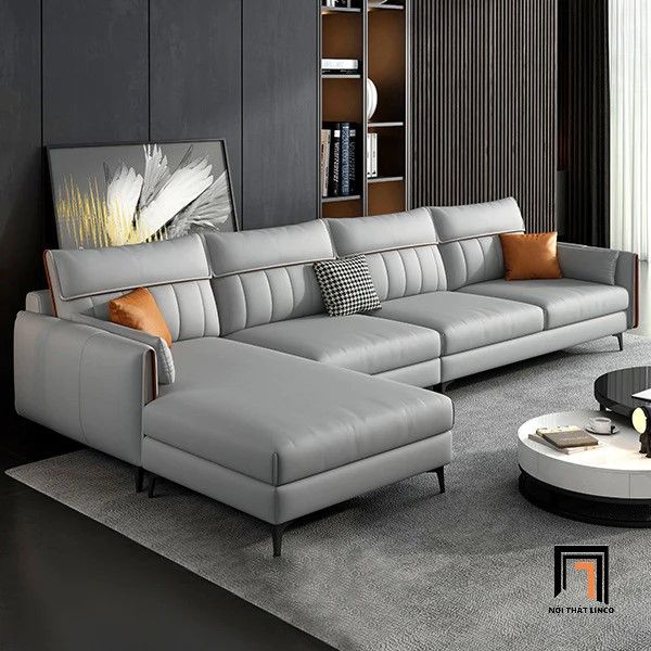 Bộ ghế sofa góc L 3m4 x 1m8 GT110 Gila da giả xám đen