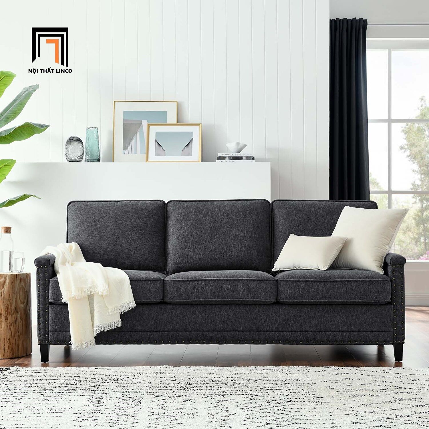 Ghế sofa văng nỉ 3 nệm ngồi BT107 Ashton 2m màu xanh lá