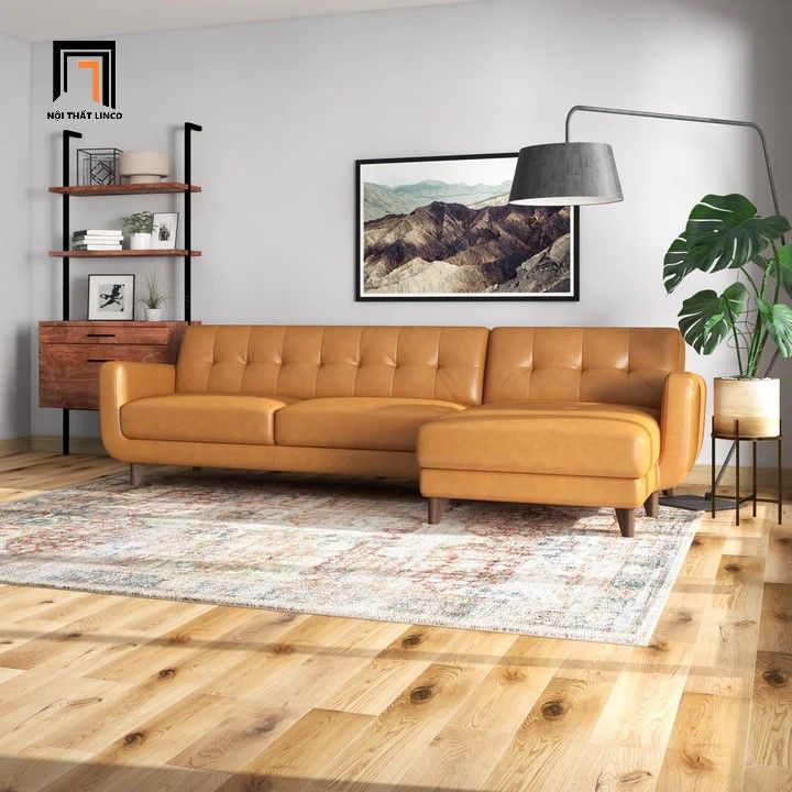 Bộ ghế sofa góc chữ L GT49 Tito 2m4 x 1m6 màu nâu da bò