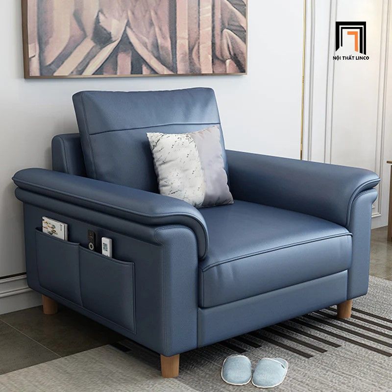 Ghế sofa băng dài 2m1 BT338 Bawati xanh dương da giả Pu
