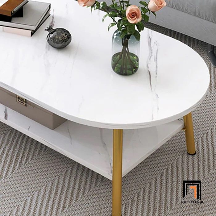 Bàn sofa phòng khách nhỏ gọn BSF15 Oveen 1m mặt đá trắng