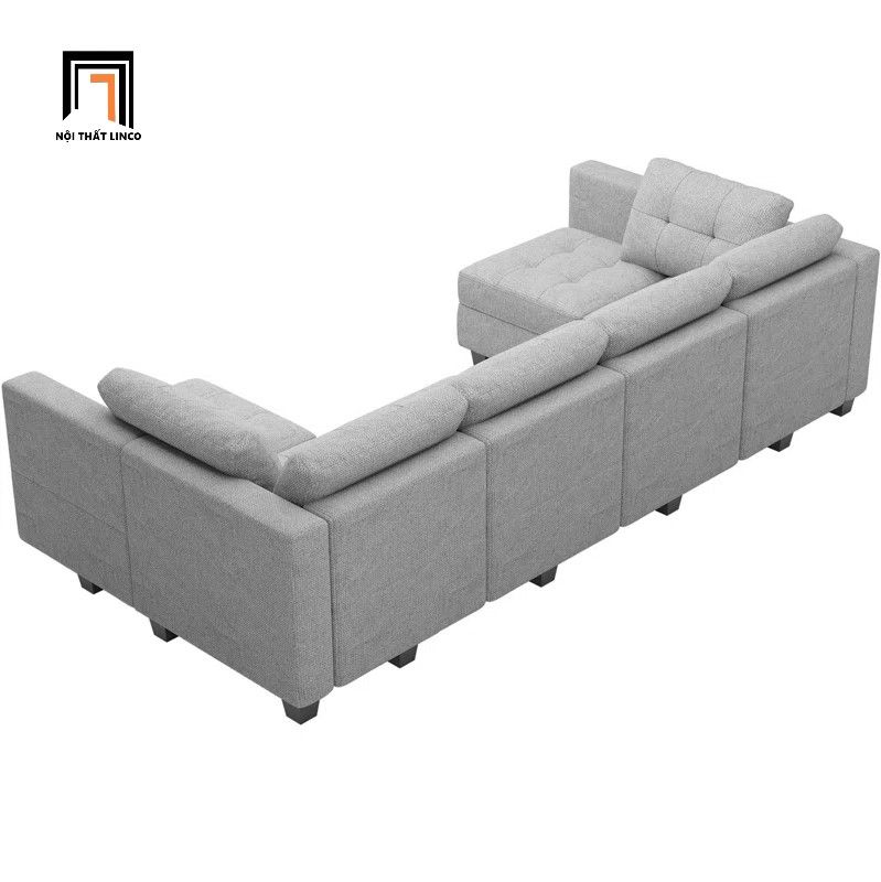 Bộ ghế sofa U vải nỉ xám trắng UT12 Teangela dài 3m gia đình