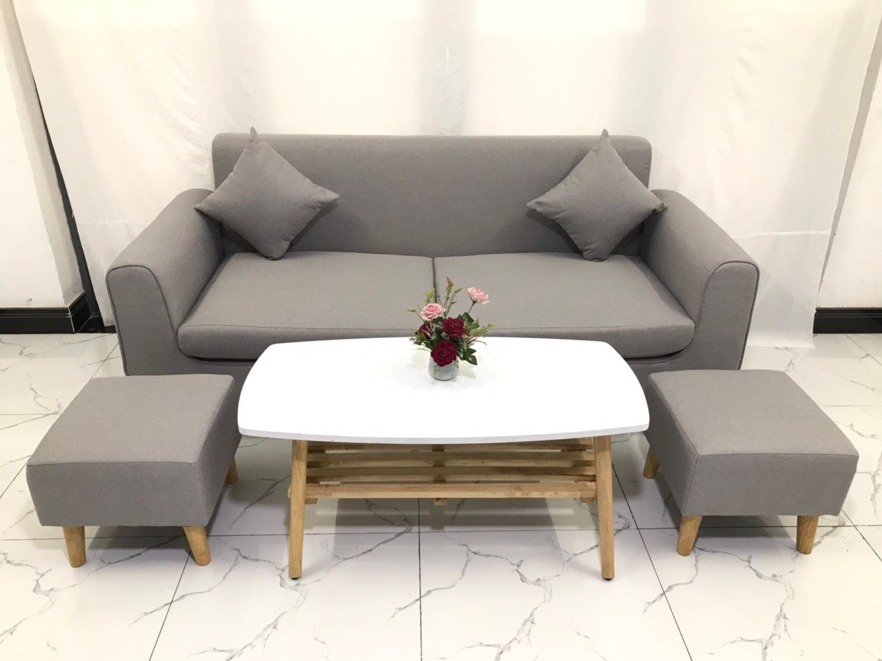 Bộ ghế sofa băng 1m9 NS04 màu xám ghi cho căn hộ chung cư