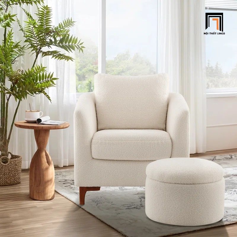Ghế sofa đơn phòng ngủ ngồi đọc sách DT93 Amold nỉ xanh lá