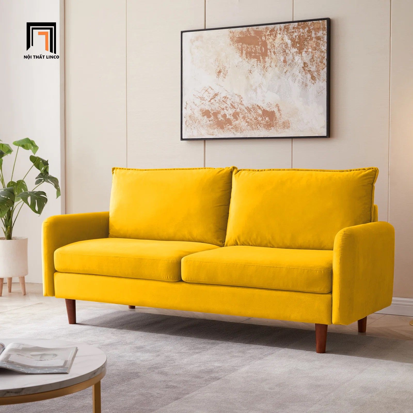 Ghế sofa băng đôi nhỏ gọn dài 1m8 BT219 Lambo màu vàng chanh