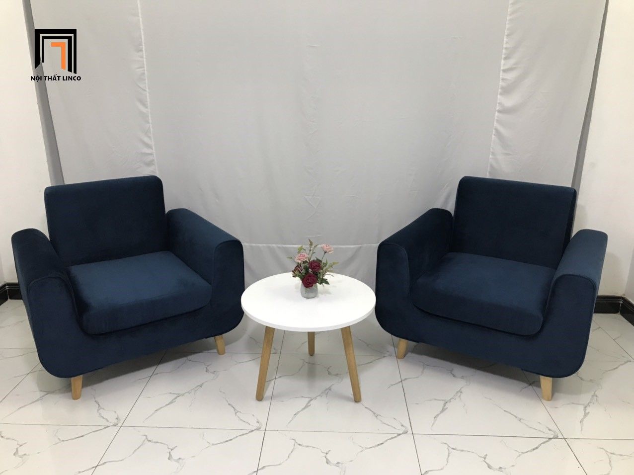 Ghế sofa đơn đọc sách thư giãn NS04 màu xanh đậm vải nhung