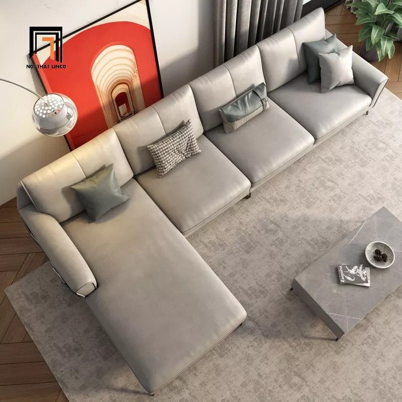 Bộ ghế sofa góc L da công nghiệp 3m x 1m6 GT30 màu xám cao cấp