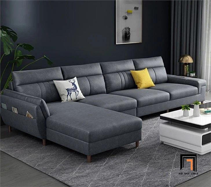 Set ghế sofa góc gia đình GT245 Byton 3m x 1m6 da xám đậm