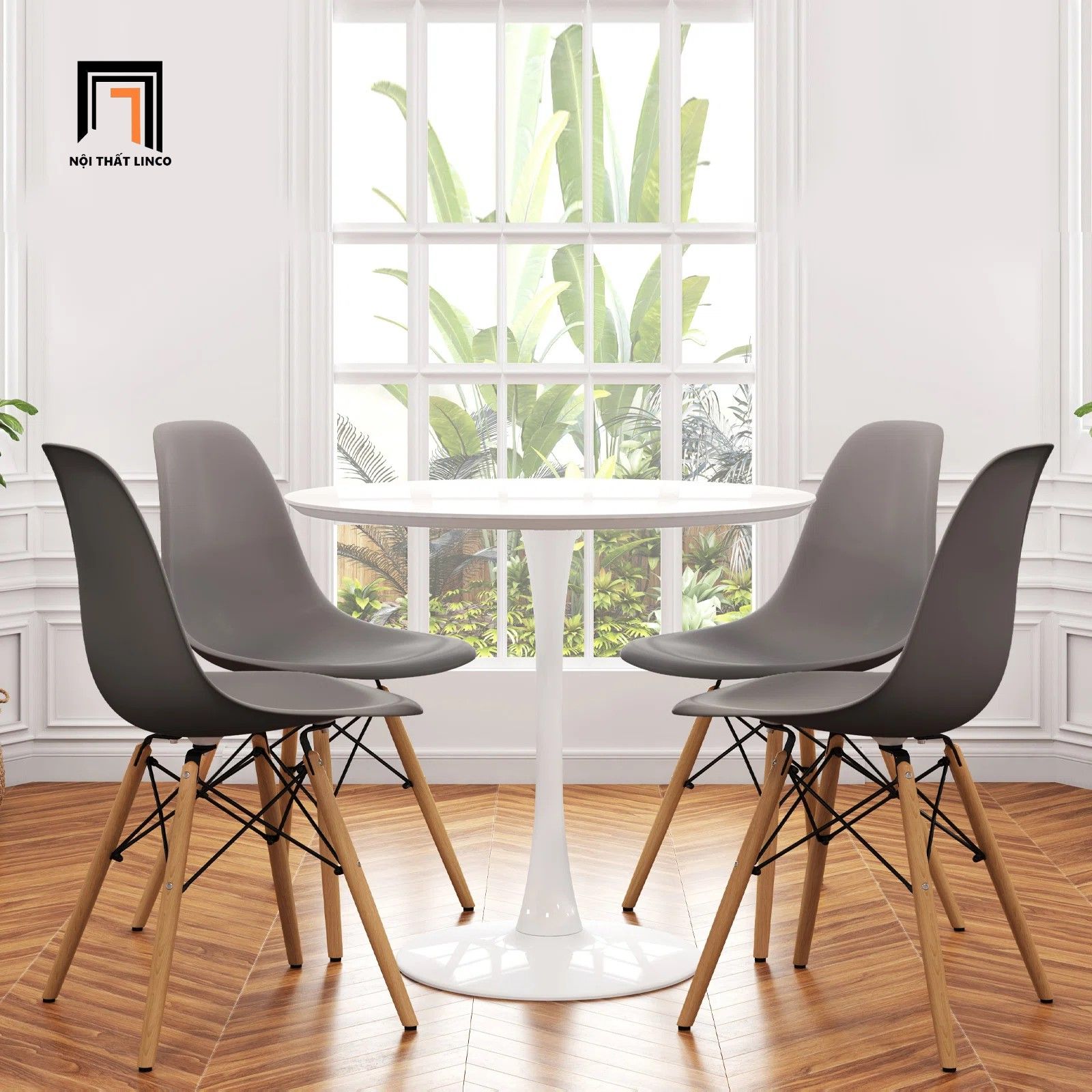 Set bàn ăn tròn 4 ghế nhựa xinh xắn 4-OC4-GCF1-B5 cho gia đình