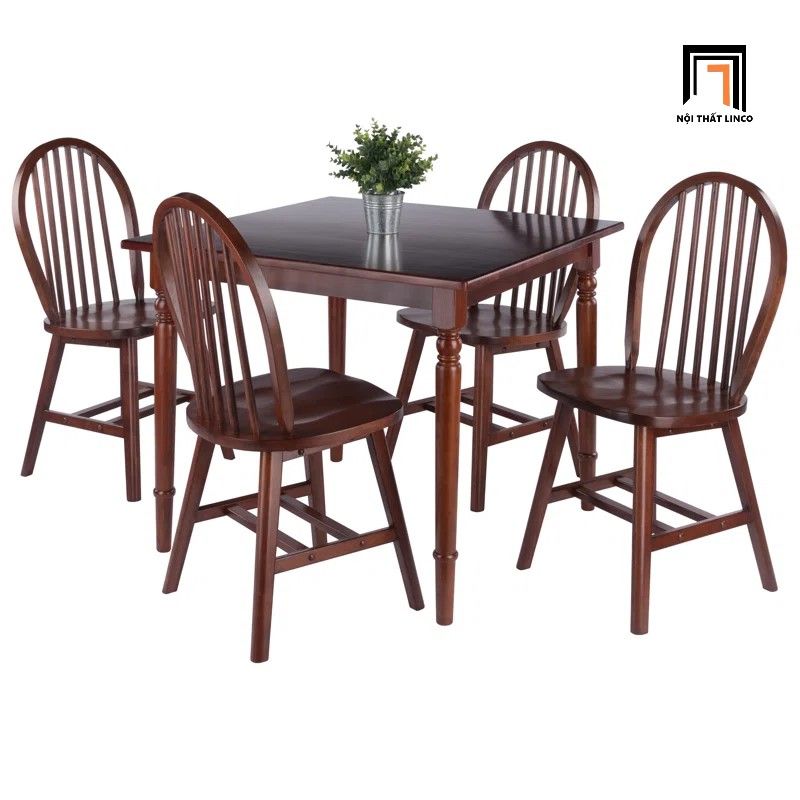Set bàn ăn vuông màu nâu đậm 49-KH4-G58-B91 4 ghế cong đẹp