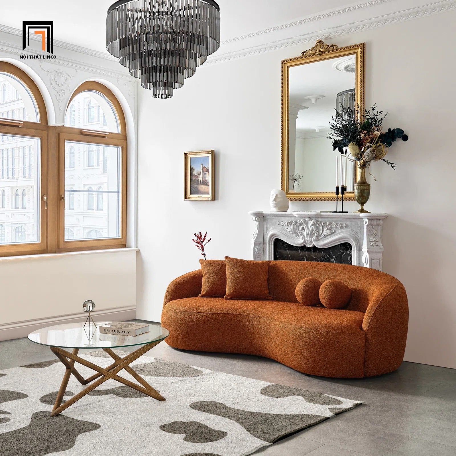 Ghế sofa băng cong cho tiệm shop BT178 Kathrina 2m1 vải nỉ bố
