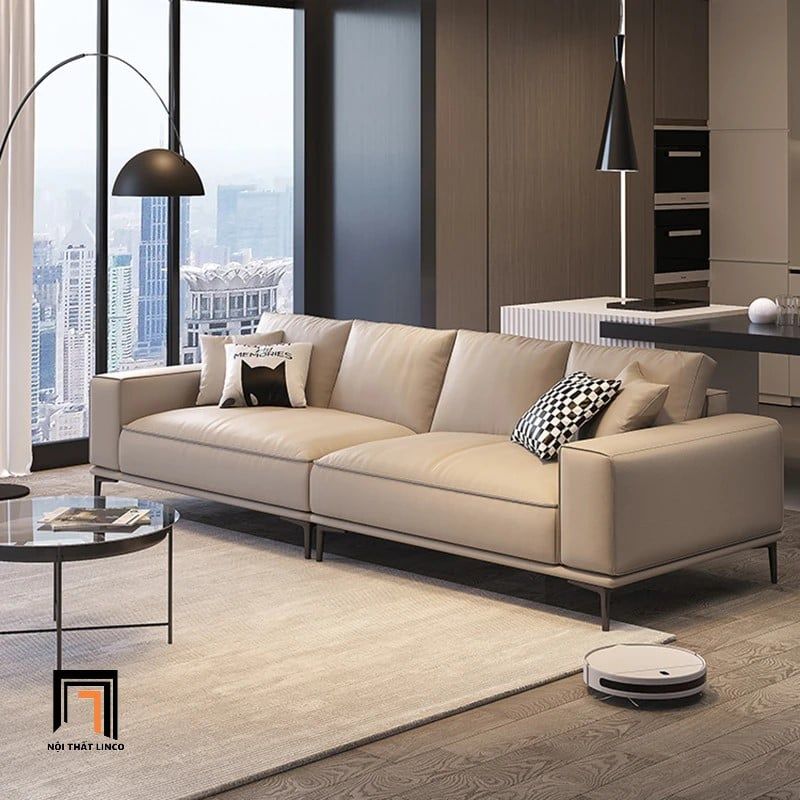 Ghế sofa băng cao cấp dài 2m5 BT75 Camasu da giả trắng kem