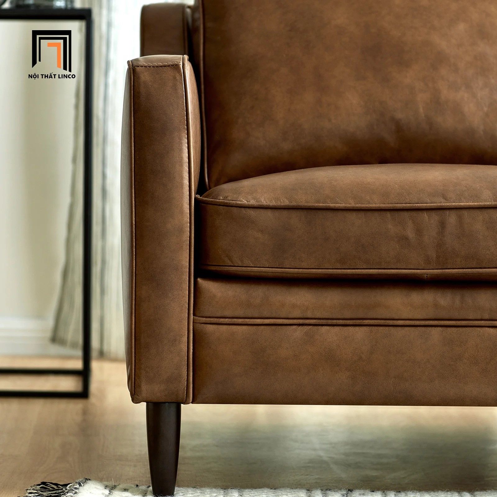 Ghế sofa băng gia đình BT33 Abbot dài 2m bọc da giả màu da bò