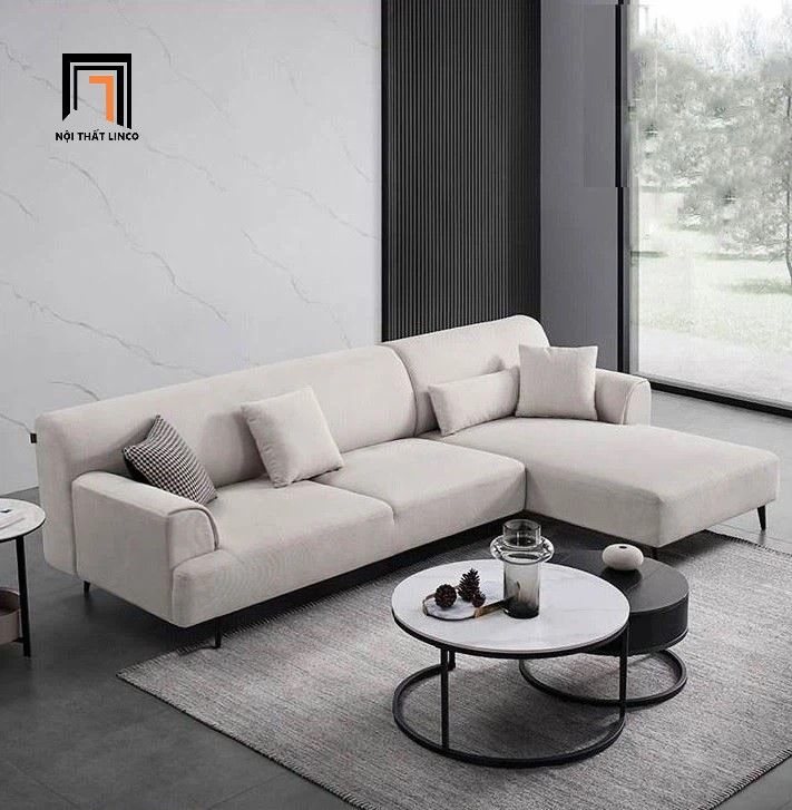 Sofa góc L 2m4 x 1m6 chung cư GT248 Hilda vải nỉ xám trắng