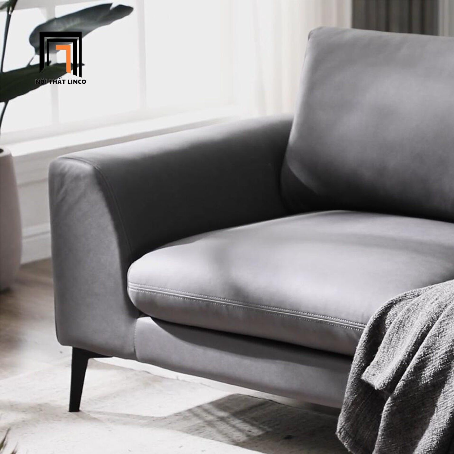 Bộ ghế sofa góc L GT71 Klema 2m8 x 1m4 da công nghiệp xám đen