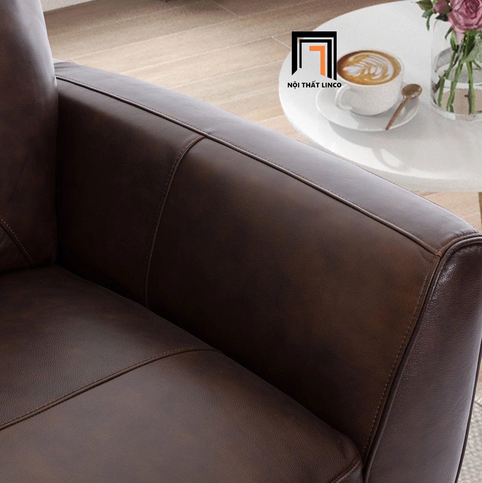 Set ghế sofa màu nâu cho gia đình KT142 Nayelys bọc da Pu đẹp