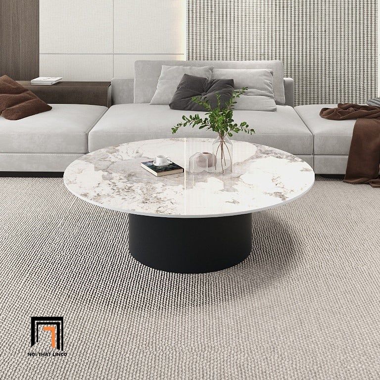 Bàn sofa tròn mặt đá ceramic BSF82 Lasea đường kính 70cm