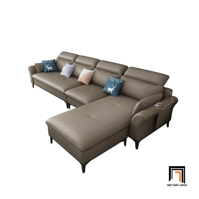Bộ ghế sofa góc chữ L GT121 Fontana 3m2 x 1m75 da giả xám đen