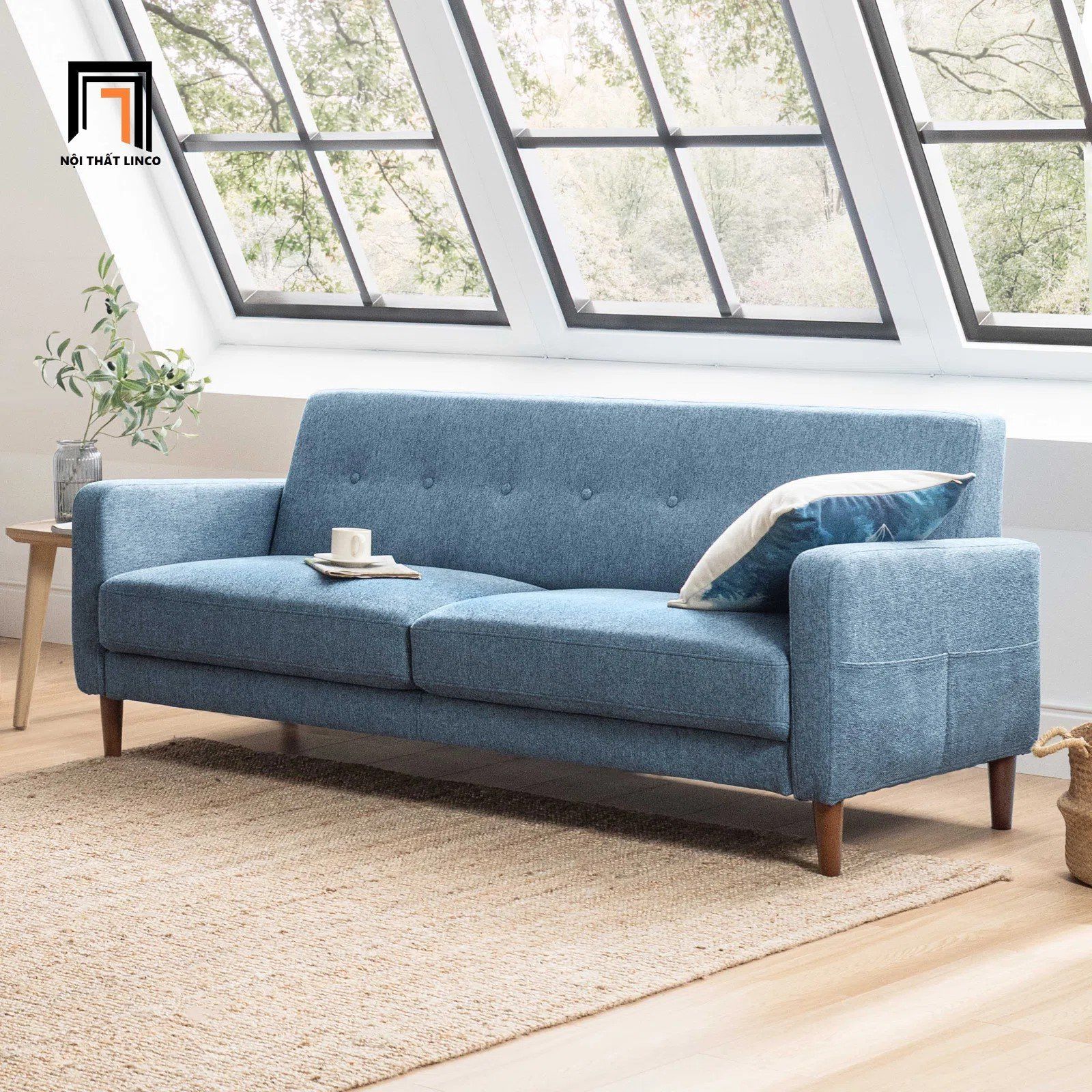 Ghế sofa băng vải nỉ màu xanh dương BT207 Adair dài 1m8
