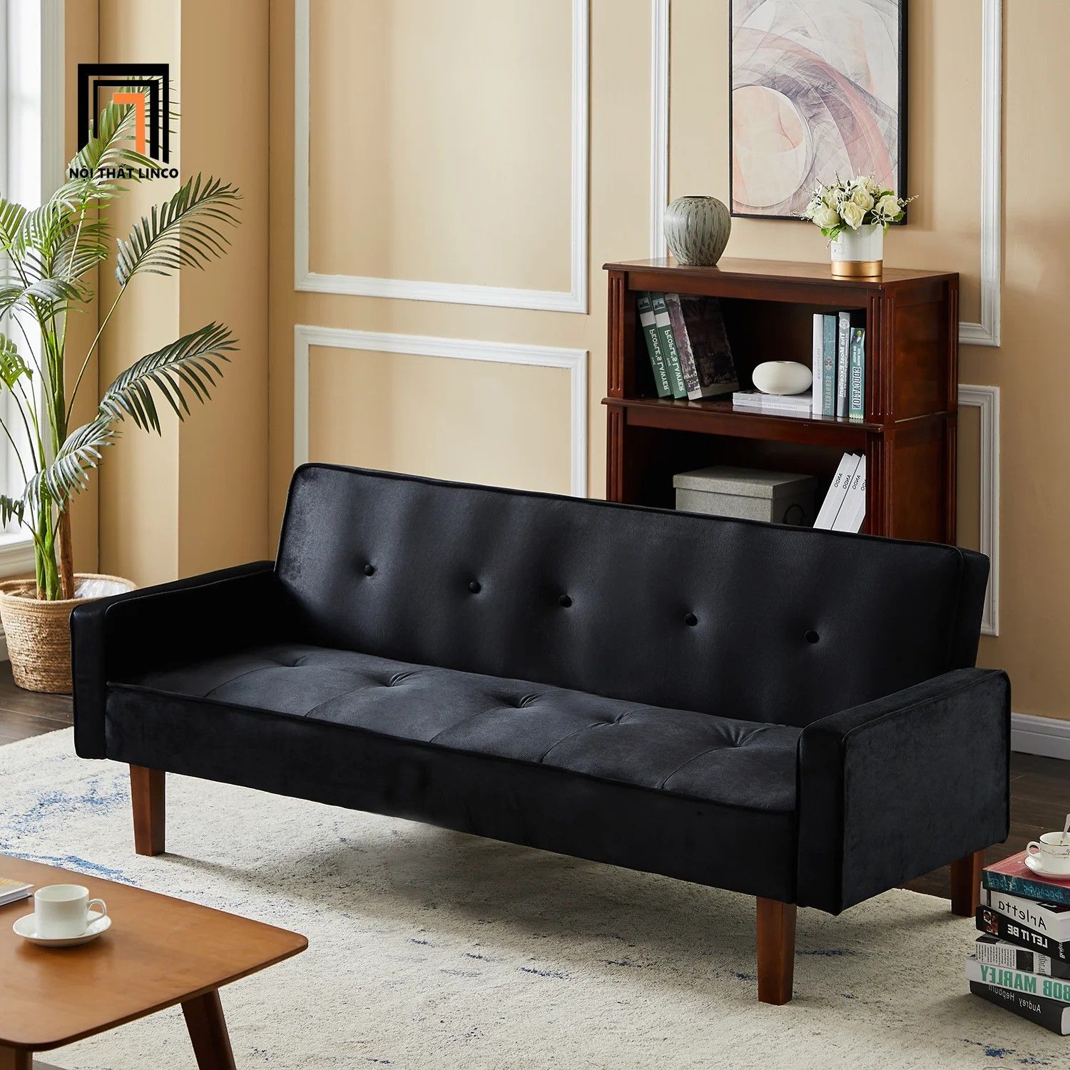Sofa giường nằm giá rẻ GB71 Morones 2m vải nhung xám trắng