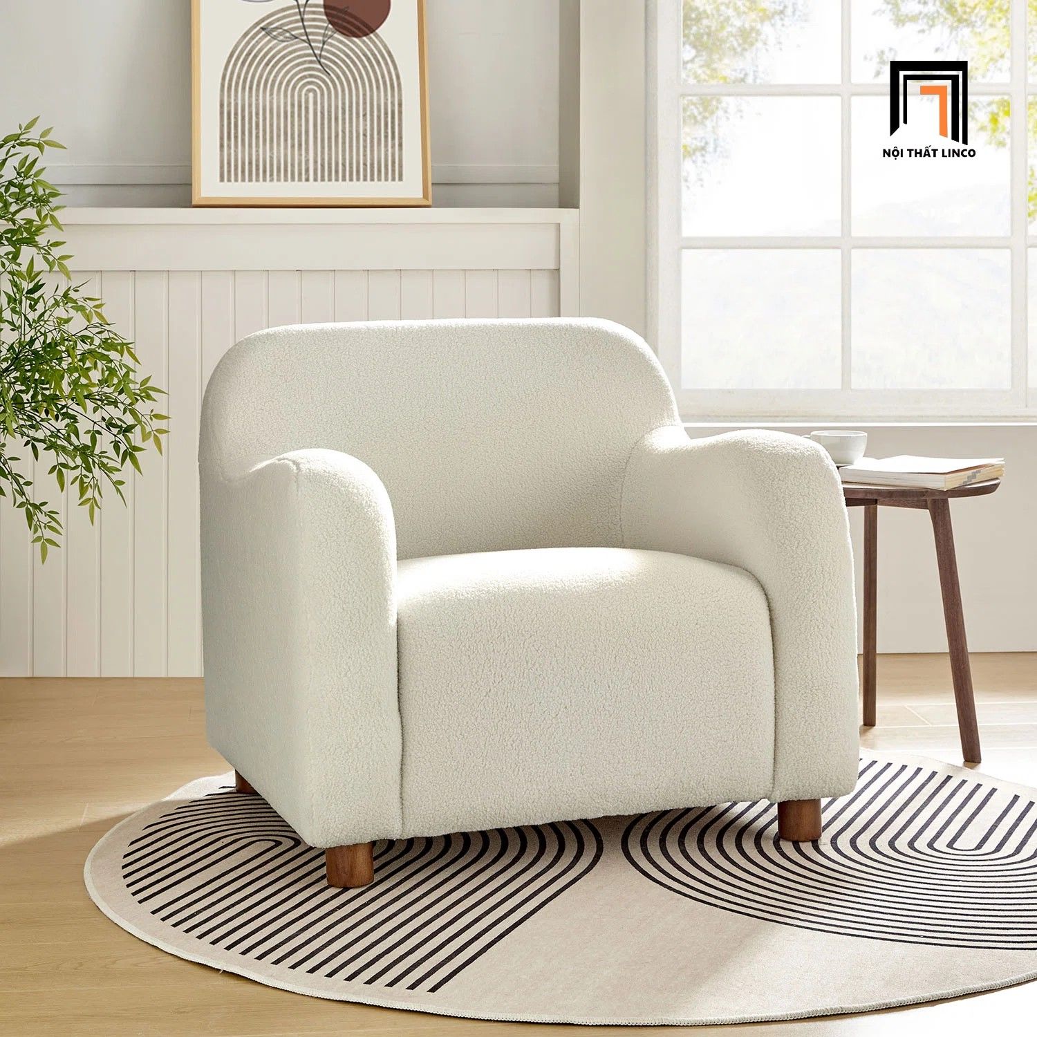 Ghế sofa đơn 1 chỗ xinh xắn DT108 Berken vải lông cừu xám