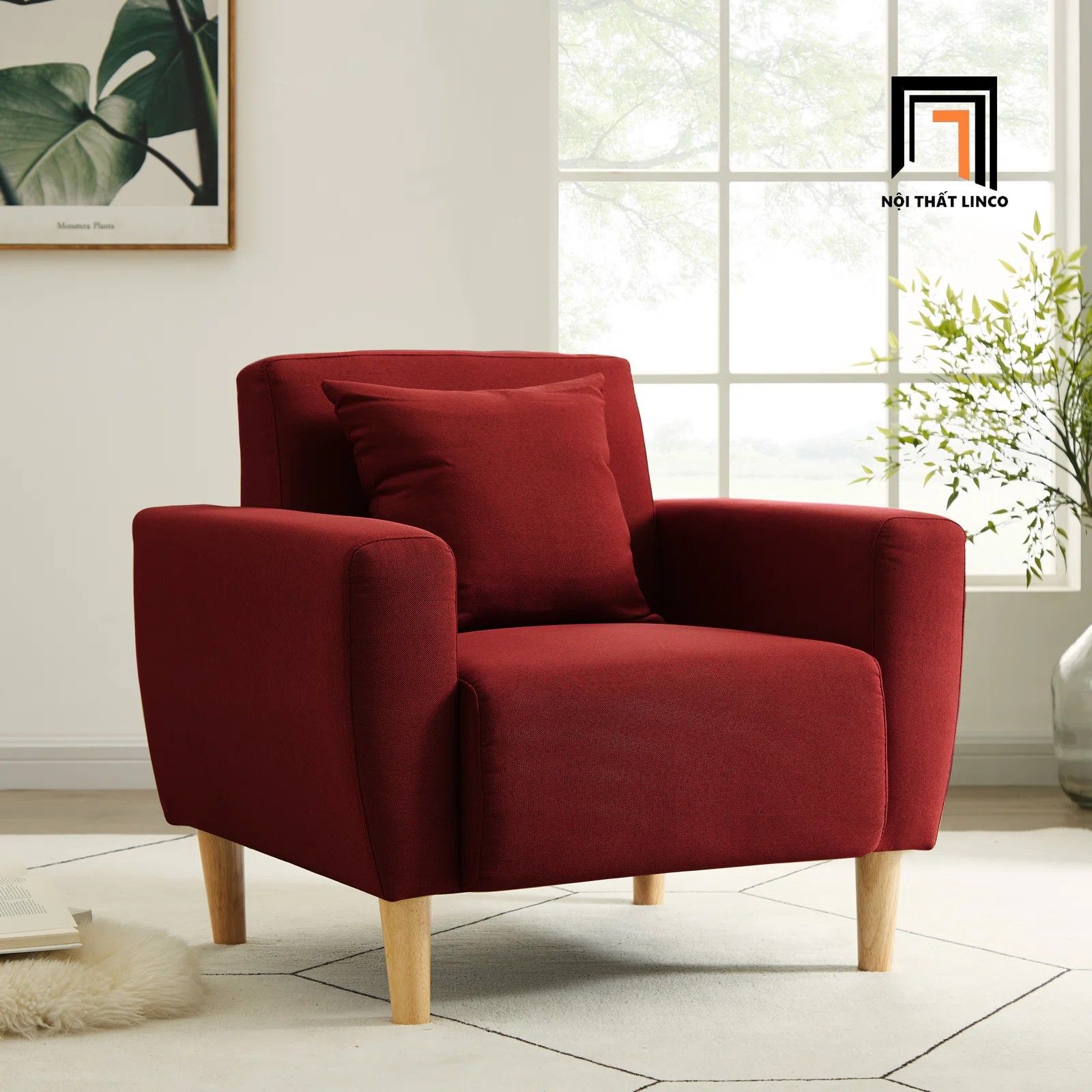 Ghế sofa đơn cho phòng nhỏ DT2 Zaro giá rẻ màu đỏ đô