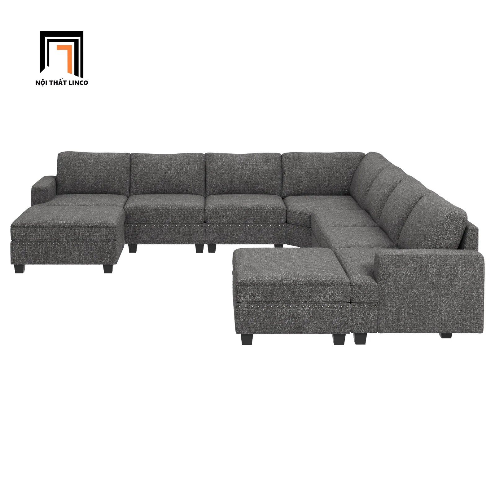 Set ghế sofa U vải nỉ màu xám UT13 Anureet cho phòng khách